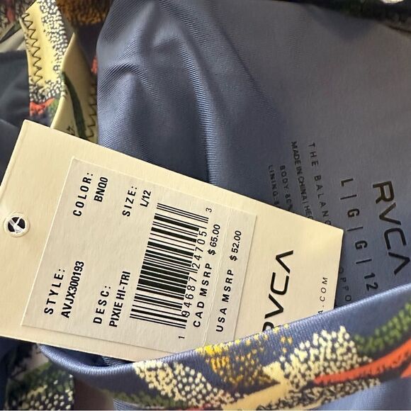 NWT RVCA Pixie Printed Hi-Triangle Slider Strap Bikini Top Size large NEW - Picture 3 of 4